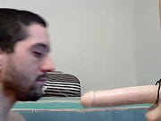 Suck and fuck Bandit dildo while in chastity