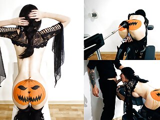 Halloween video - fucked anal by my sex machine until I piss with pleasure + throat pie blowjob