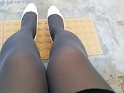 White Patent Pumps with Grey Pantyhose Teaser 2