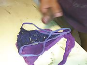 Third cumshot on sexy purple thongs