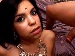 Cute indian girl with saggy tits receives two cumshots on her face