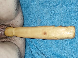 Wooden dildo in my girlfriend&#039;s cunt