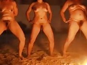 Brazilian matures pissing around the fire !