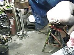 chubby mechanic rides small medium and large butt plugs.