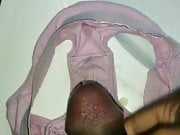 Cumshot on her pink panties