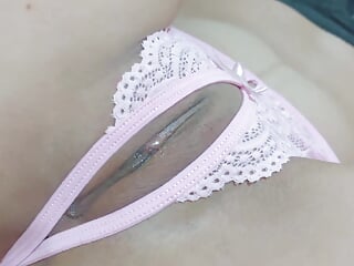 She touches herself because of the opening in her panties and can&#039;t stand masturbating because of how wet her pussy is