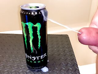Small Penis Shooting A Load On An Empty Monster S Can - Hard Cumshot