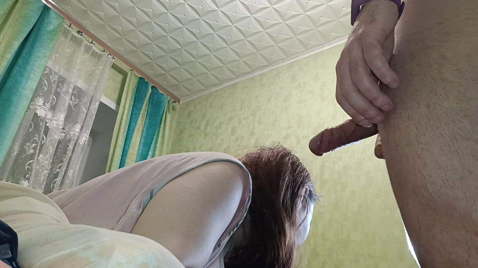 Mistress sucks a big dick and chokes on it