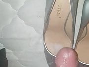 Dressed up cuming in my silver high heel shoes