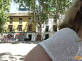 From TV to PORN. Chubby blonde's public sex in a building!!