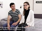 Defloration of Sasha - cute girl makes sex with a guy for th