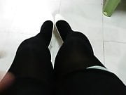White Patent Pumps with Black Pantyhose Teaser 17 