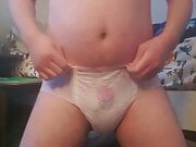 Diapered Boy Pees and Cums in 2 Week Old Diapers