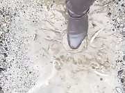 Hotwife in. Flatboots in mud part 1