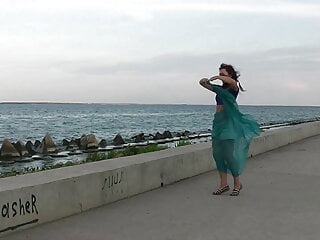 Dancing By Embankment With Blue Shawl...