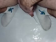My uncut soft cock piss on my whit socked feet
