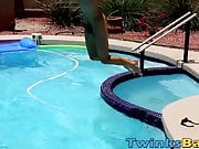 Twinks fool around in the pool before bareback orgy