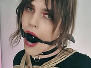 Trans Girl KillKitty Ball Gagged Pole Tied Vibed and Forced Orgasm in her Panties
