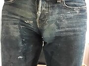 pissing in cum stained tight jeans