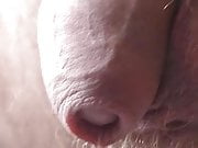 very close up uncut soft cock and pulsating balls