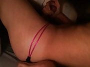Cuming into friends very naughty pink black thong 