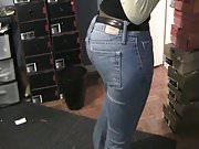 Black girl in tight denim jeans