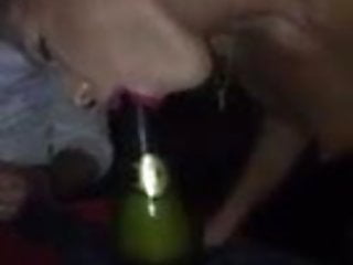 Social-Media-Slut sucks Champagne Bottle!