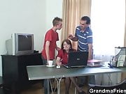 Office meeting ends mature threesome sex