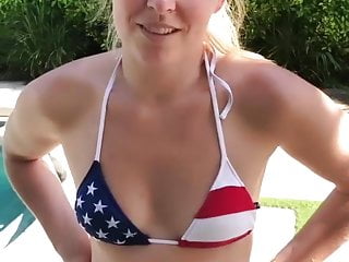 Lindsey Vonn in a Star-Spangled bikini jumping in a pool