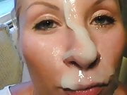 Blonde takes massive facial, followed by gooey cum play
