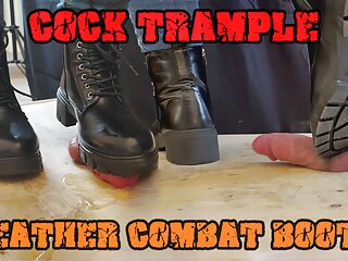 Crushing his Cock in Combat Boots Black Leather - CBT Bootjob with TamyStarly - Ballbusting, Femdom