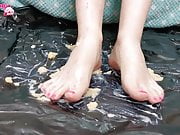 Girl Dripping Wax On Her Feet and Trample Banana - Foot Feti
