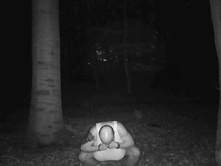 Night vision camera Cup N giant Tits huge Boobs Crossdresser A Night in public Forest Selfbondage BDSM Slave Big Breasts