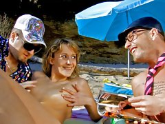 French teen Evy Sky has a very crazy anal threesome on the beach
